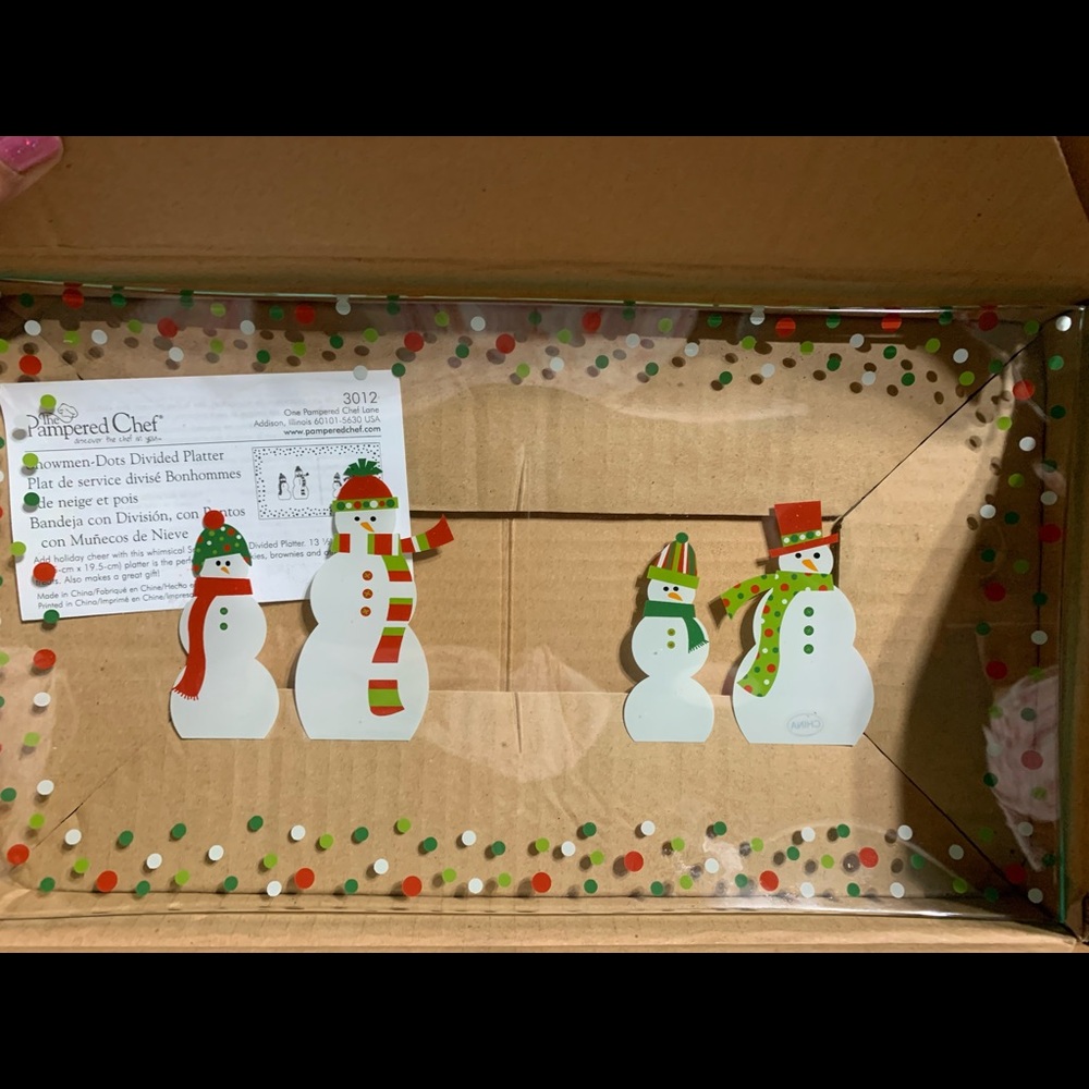Retired Pampered Chef Glass Snowmen Platter
